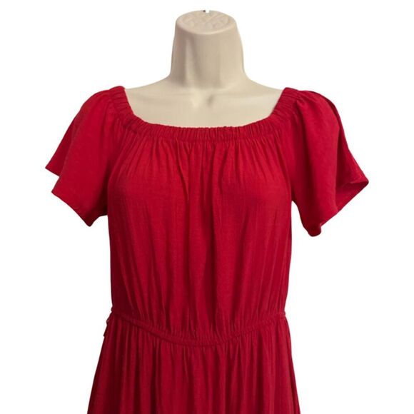 NY Collection Red Tiered Short Flutter Sleeve Midi Dress - Picture 7 of 14